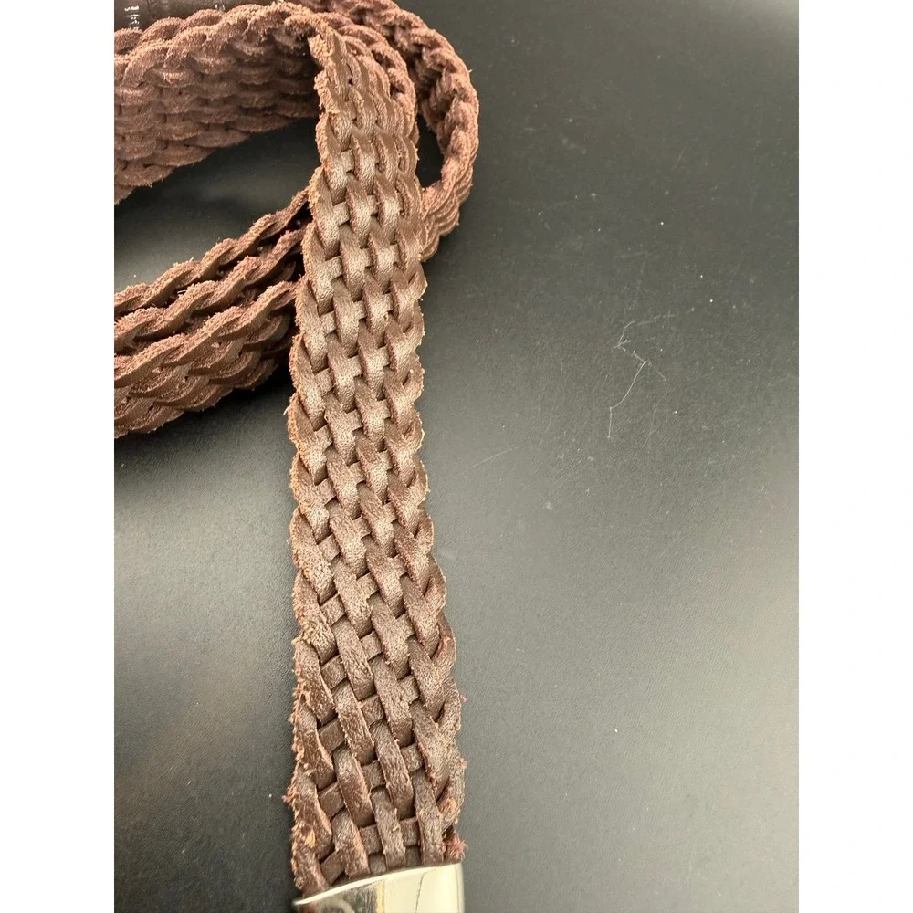 Honors Mens Brown Braided Genuine Leather Belt Silver Buckle XL 616-0041